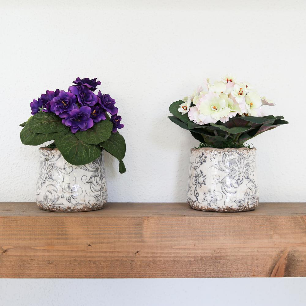 8in. African Violet Artificial Plant in Floral Design Vase (Set of 2). Picture 6