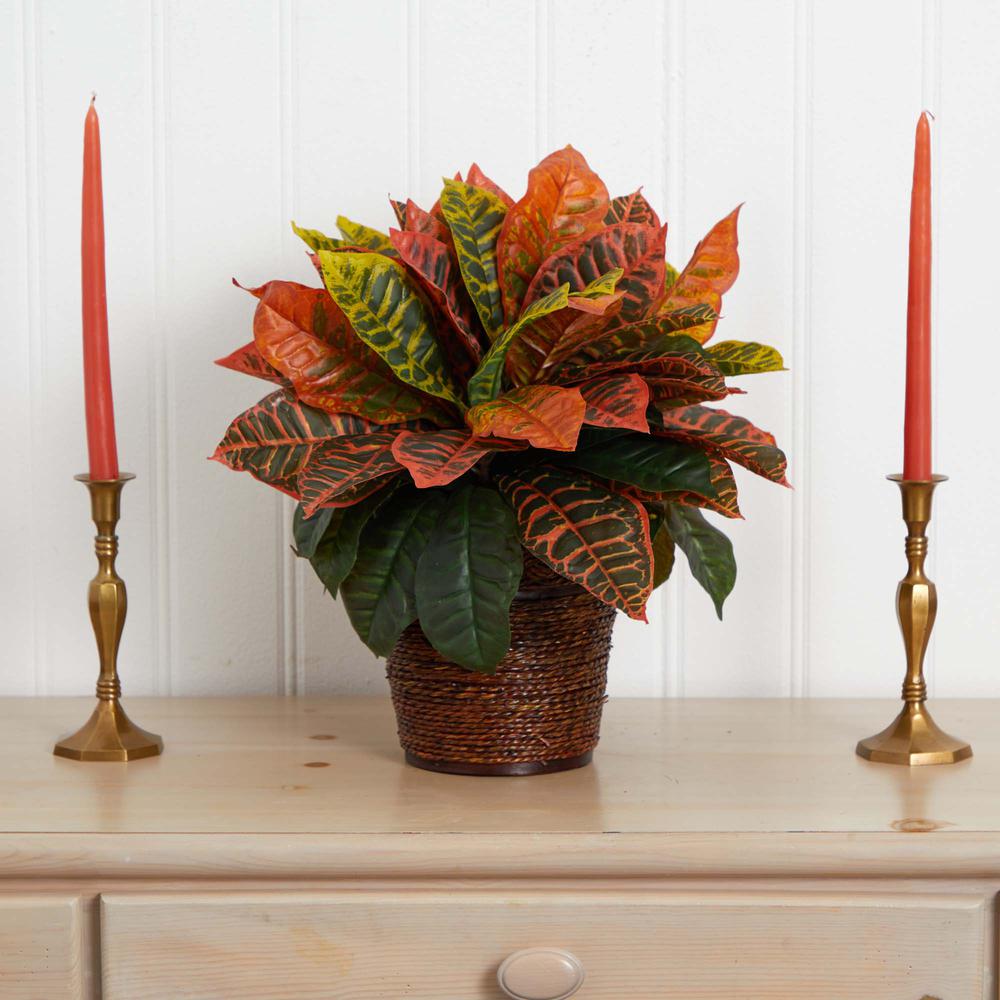 17in. Garden Croton Artificial Plant in Basket (Real Touch). Picture 2
