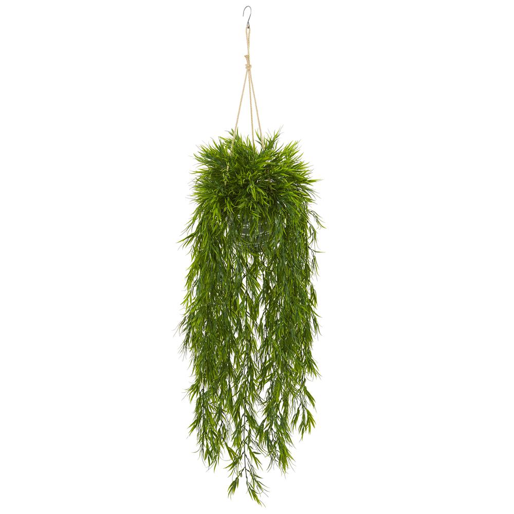 50in. Mini Bamboo Artificial Plant in Hanging Metal Bucket. Picture 1