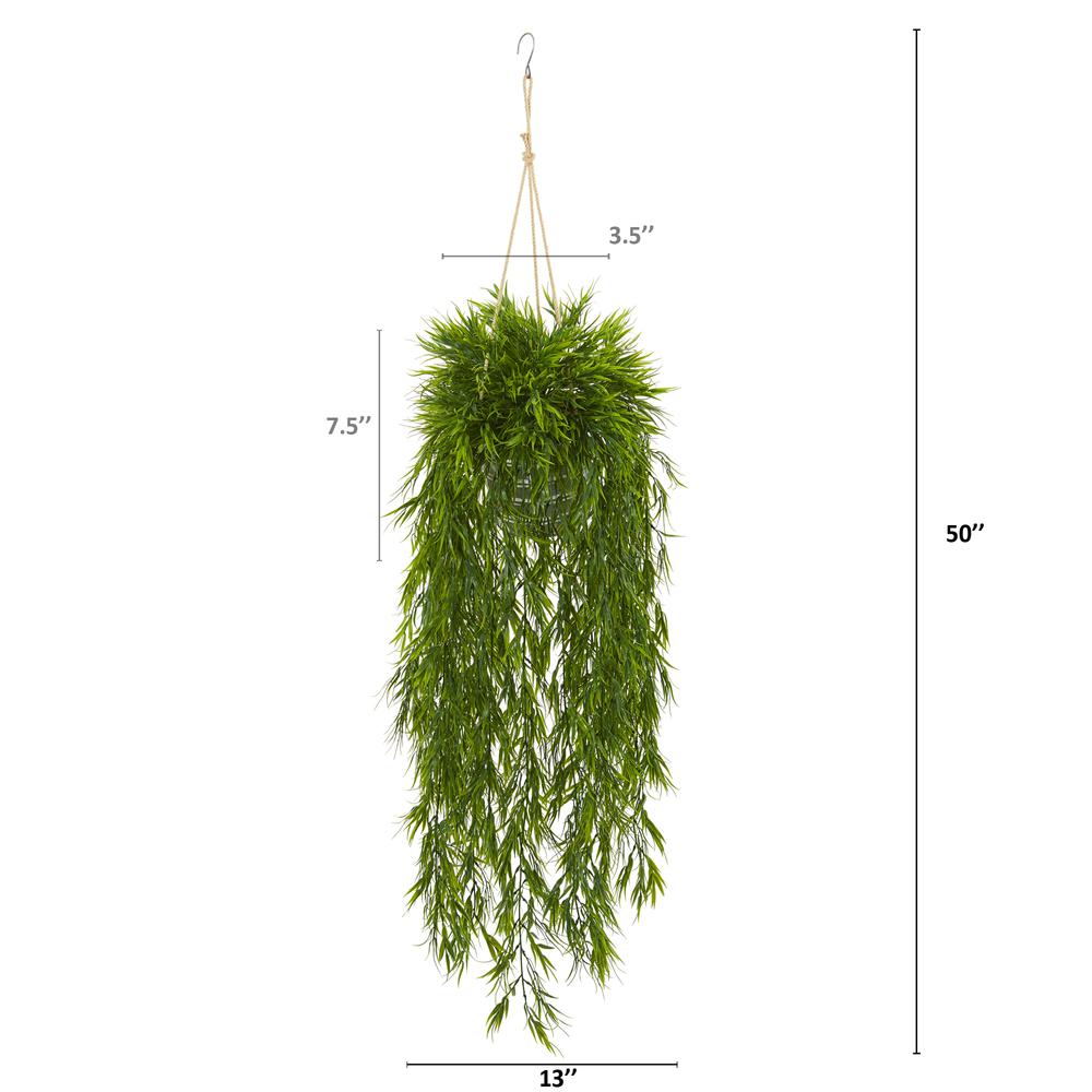 50in. Mini Bamboo Artificial Plant in Hanging Metal Bucket. Picture 2