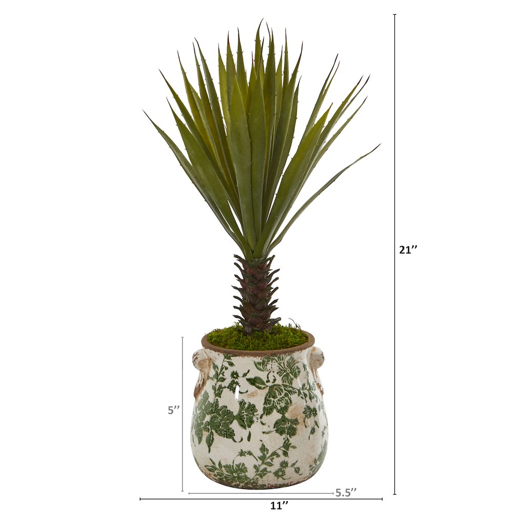21in. Spiky Agave Artificial Plant in Floral Planter. Picture 2