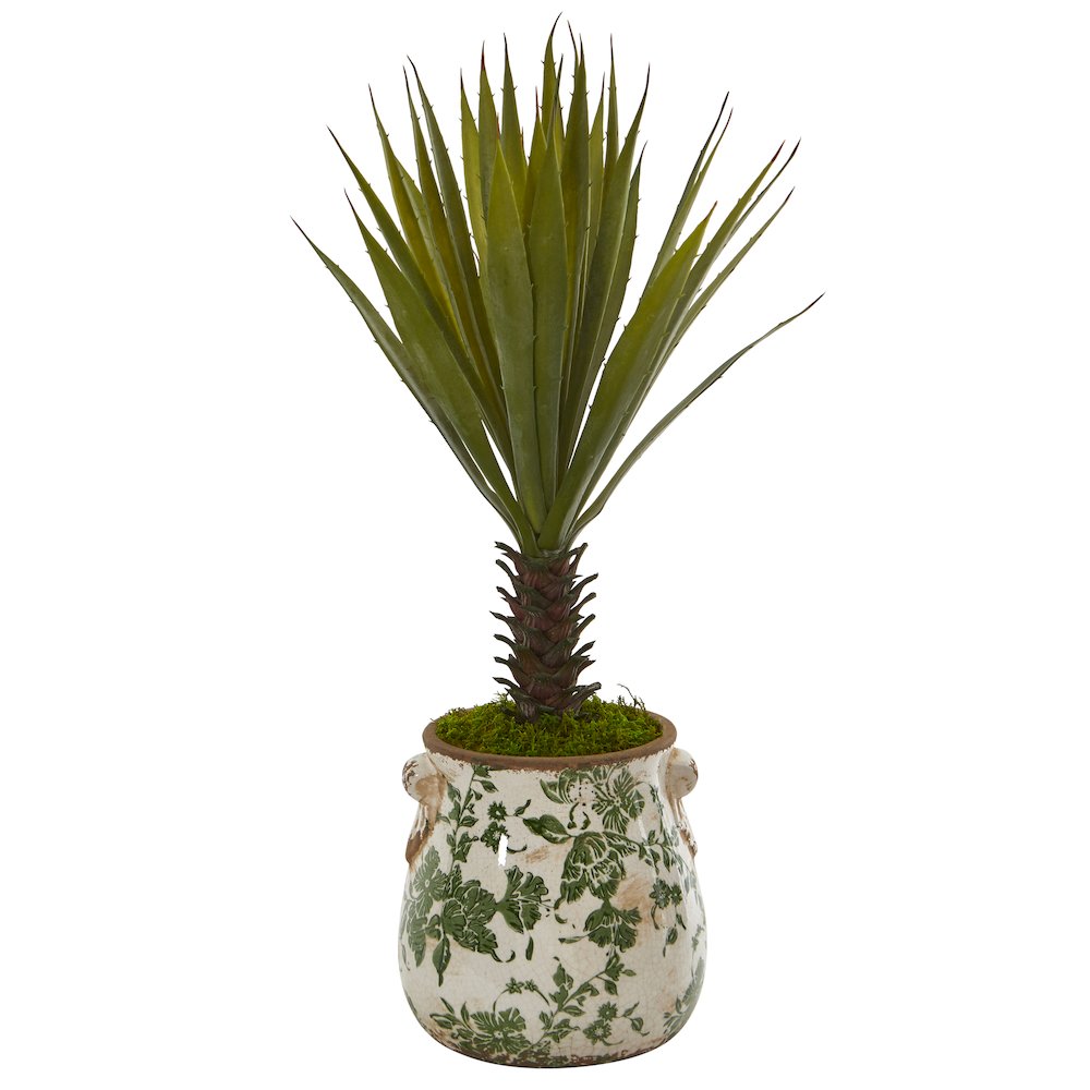 21in. Spiky Agave Artificial Plant in Floral Planter. Picture 1