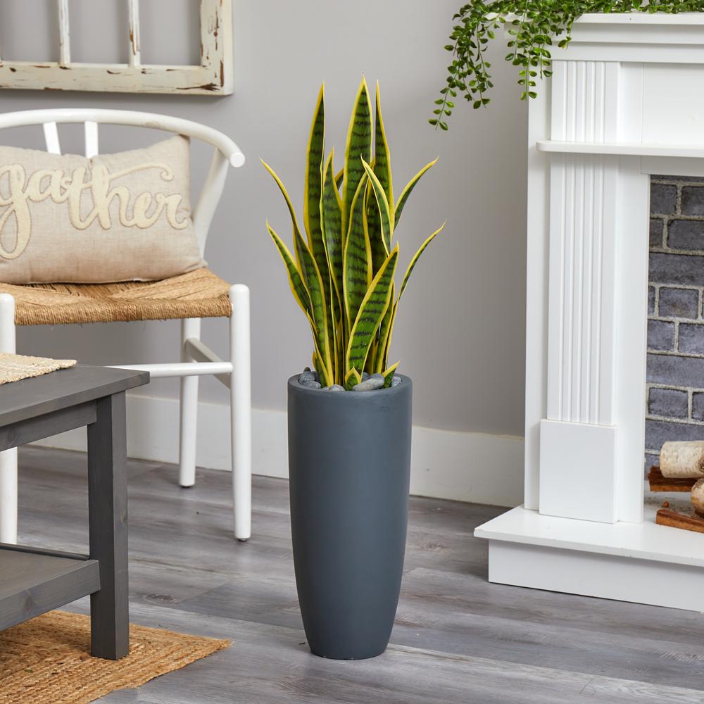 3ft. Sansevieria Artificial Plant in Gray Bullet Planter. Picture 2