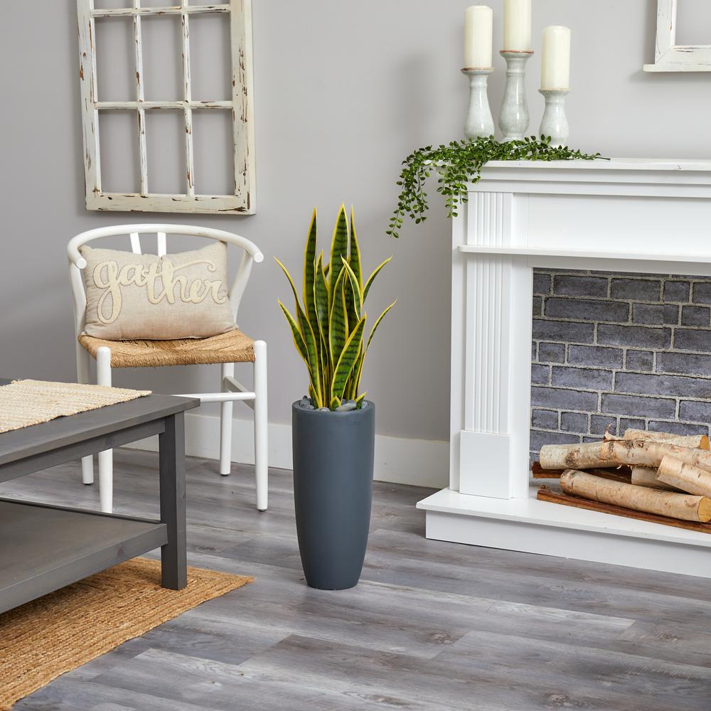 3ft. Sansevieria Artificial Plant in Gray Bullet Planter. Picture 4