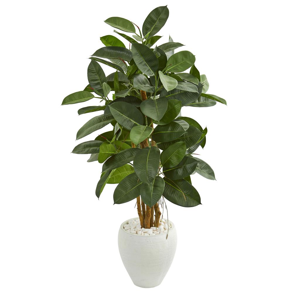 53in. Artificial Rubber Tree in White Planter. Picture 1