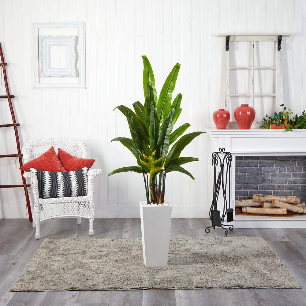 69in. Travelers Palm Artificial Tree in White Tower Planter. Picture 2