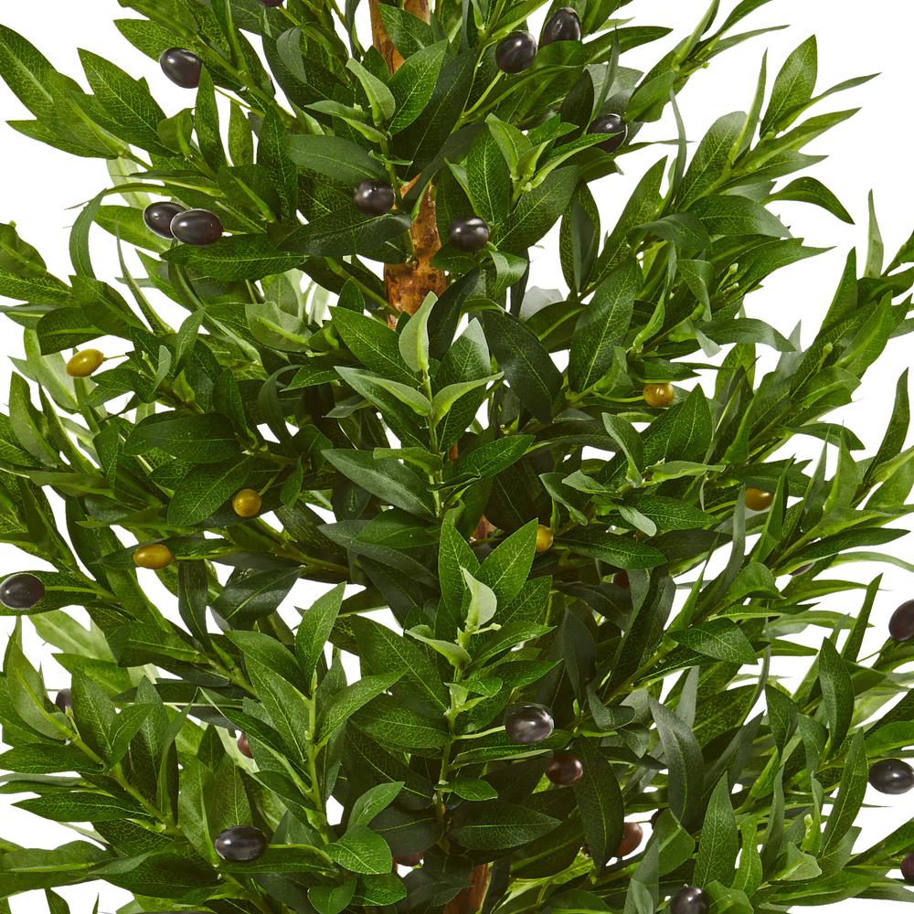 3.5ft. Olive Cone Topiary Artificial Tree in White Planter UV Resistant (Indoor/Outdoor). Picture 3