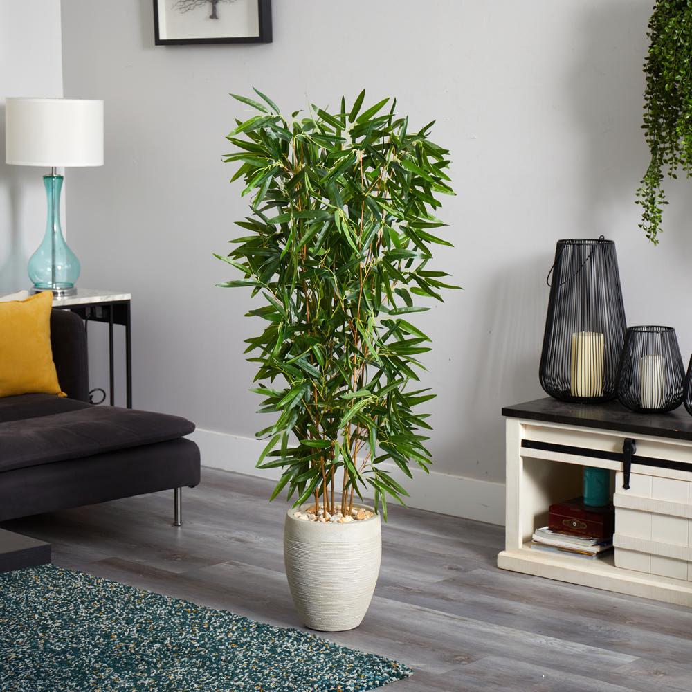 5ft. Bamboo Artificial Tree in Sand Colored Planter (Real Touch) UV Resistant (Indoor/Outdoor). Picture 2