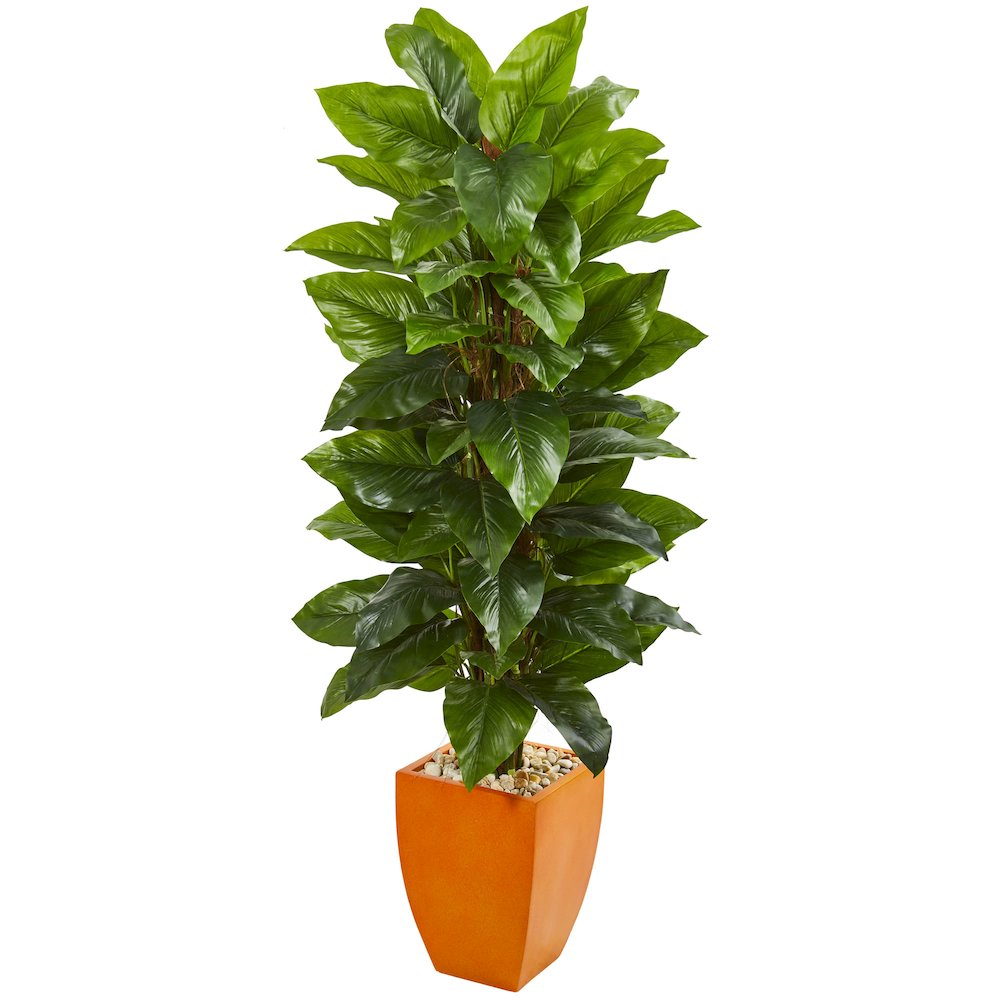 5.5ft. Large Leaf Philodendron Artificial Plant in Orange Planter (Real Touch). Picture 1
