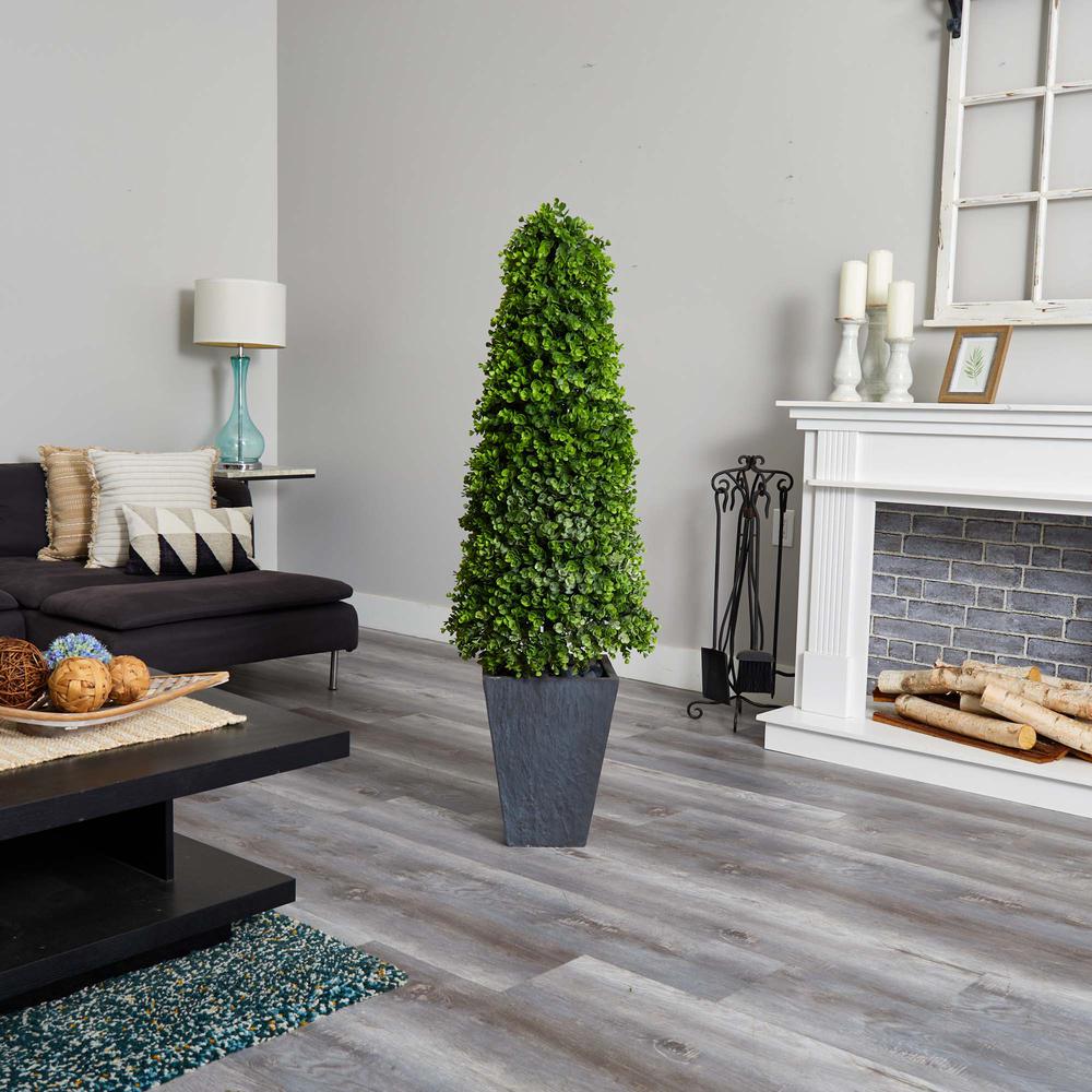 57in. Eucalyptus Topiary Artificial Tree in Slate Planter (Indoor/Outdoor). Picture 3