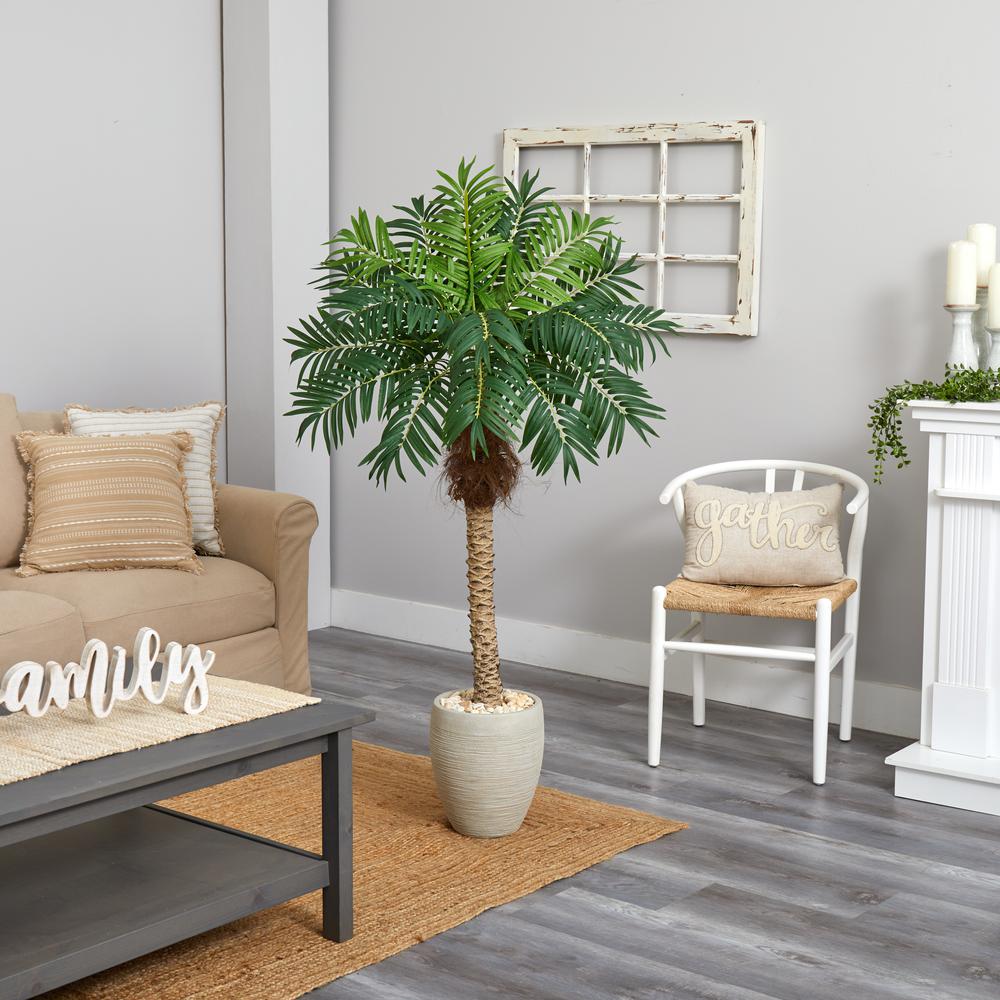 63in. Robellini Palm Artificial Tree in Sandstone Planter. Picture 2