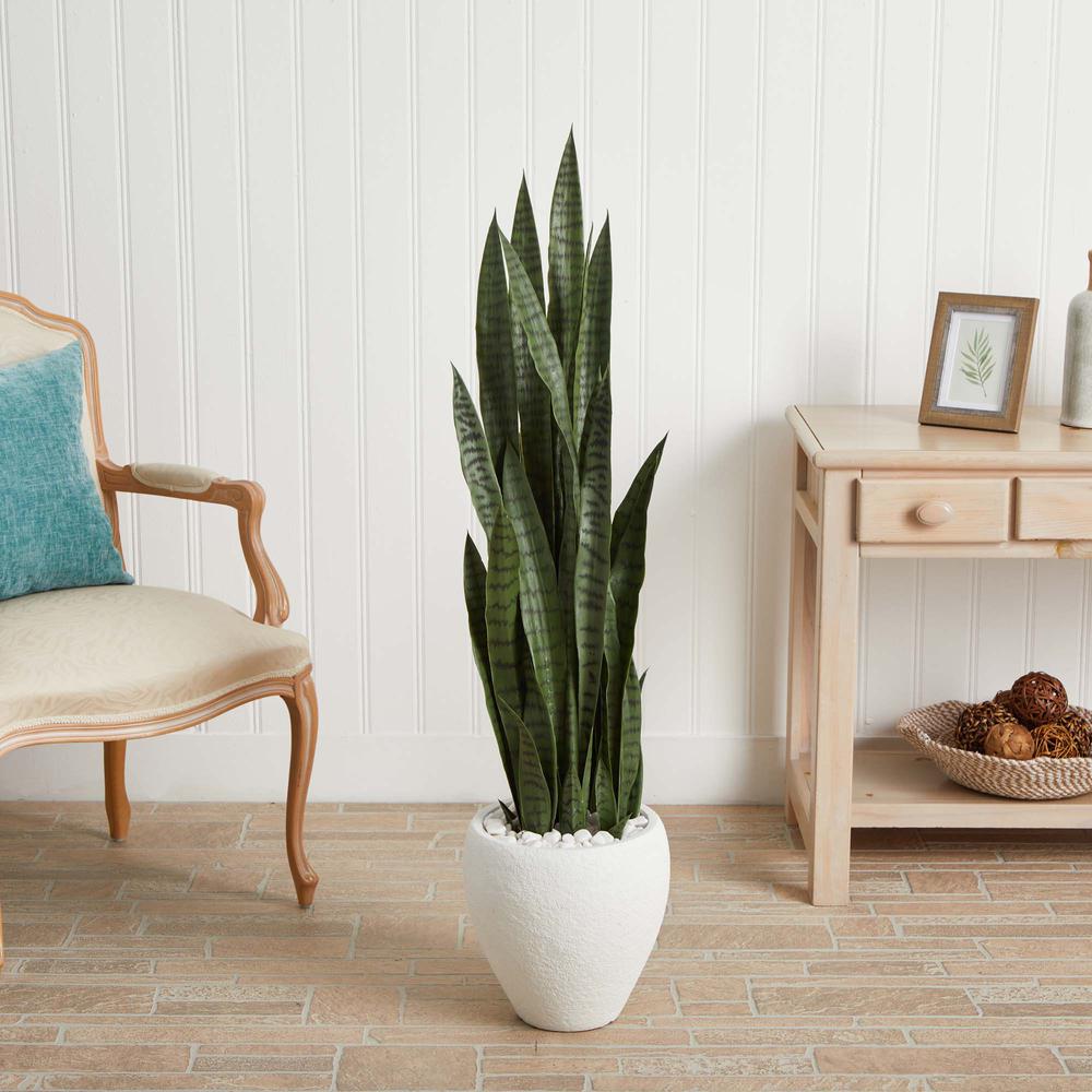 51in. Sansevieria Artificial Plant in White Planter. Picture 2