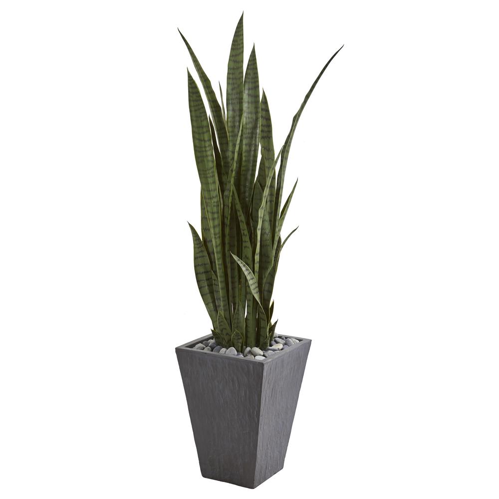 57in. Sansevieria Artificial Plant in Slate Planter. Picture 1