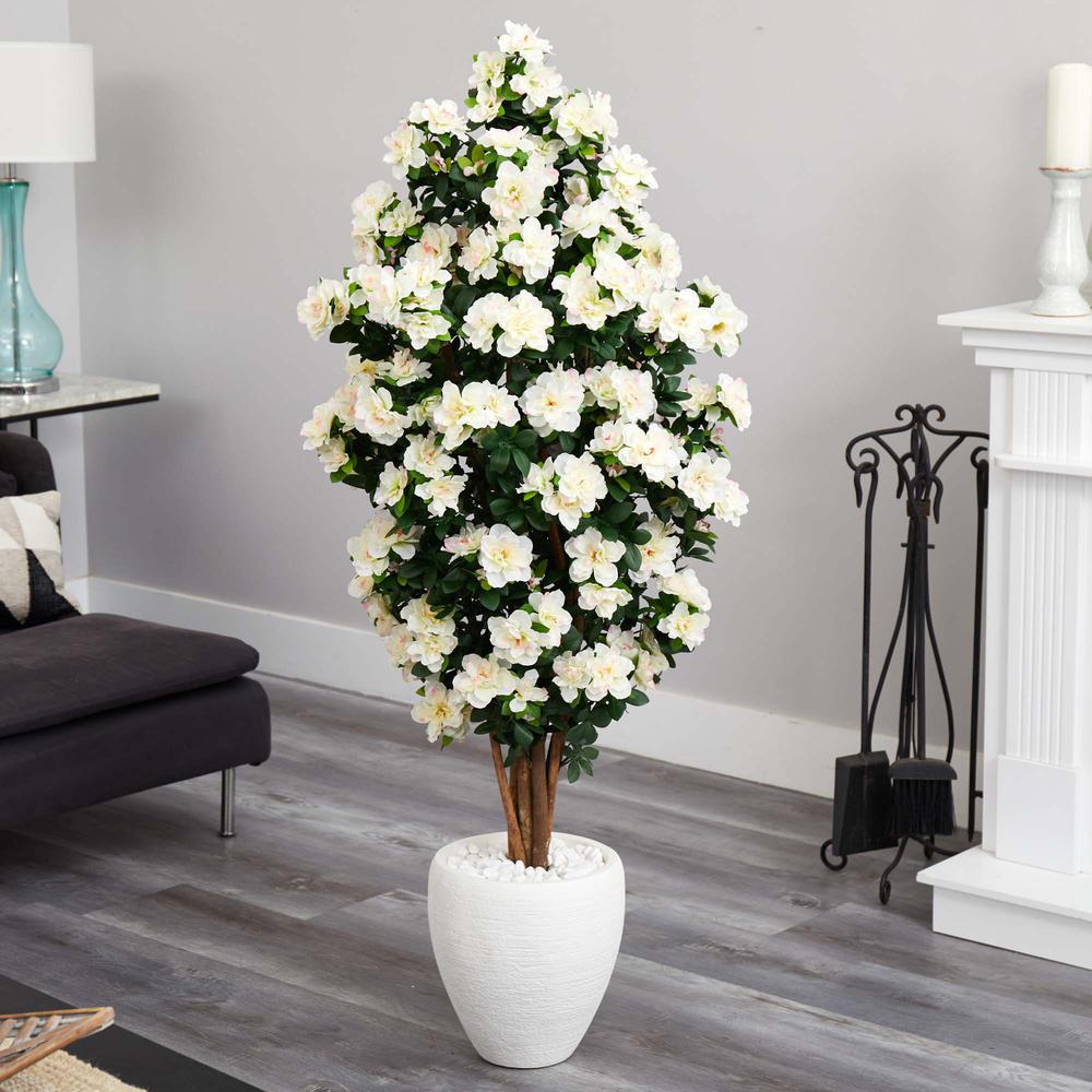 5ft. Azalea Artificial Tree in White Planter. Picture 3
