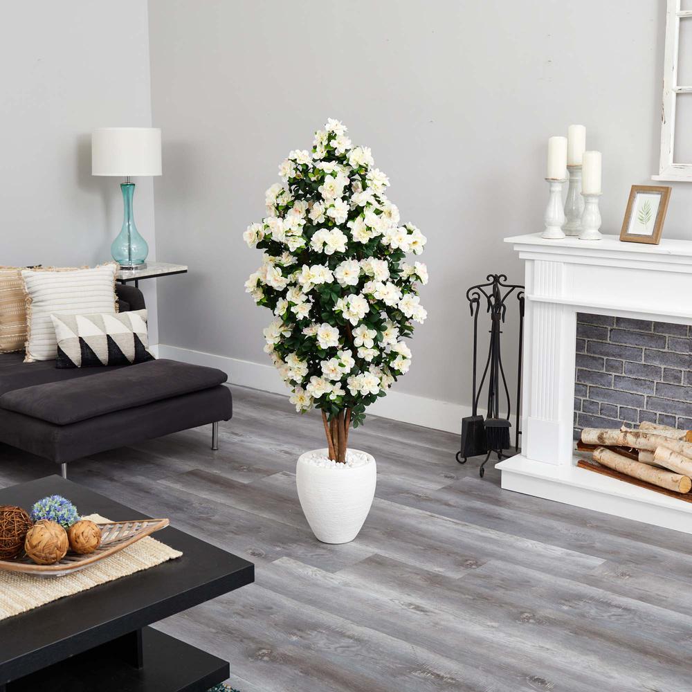 5ft. Azalea Artificial Tree in White Planter. Picture 2