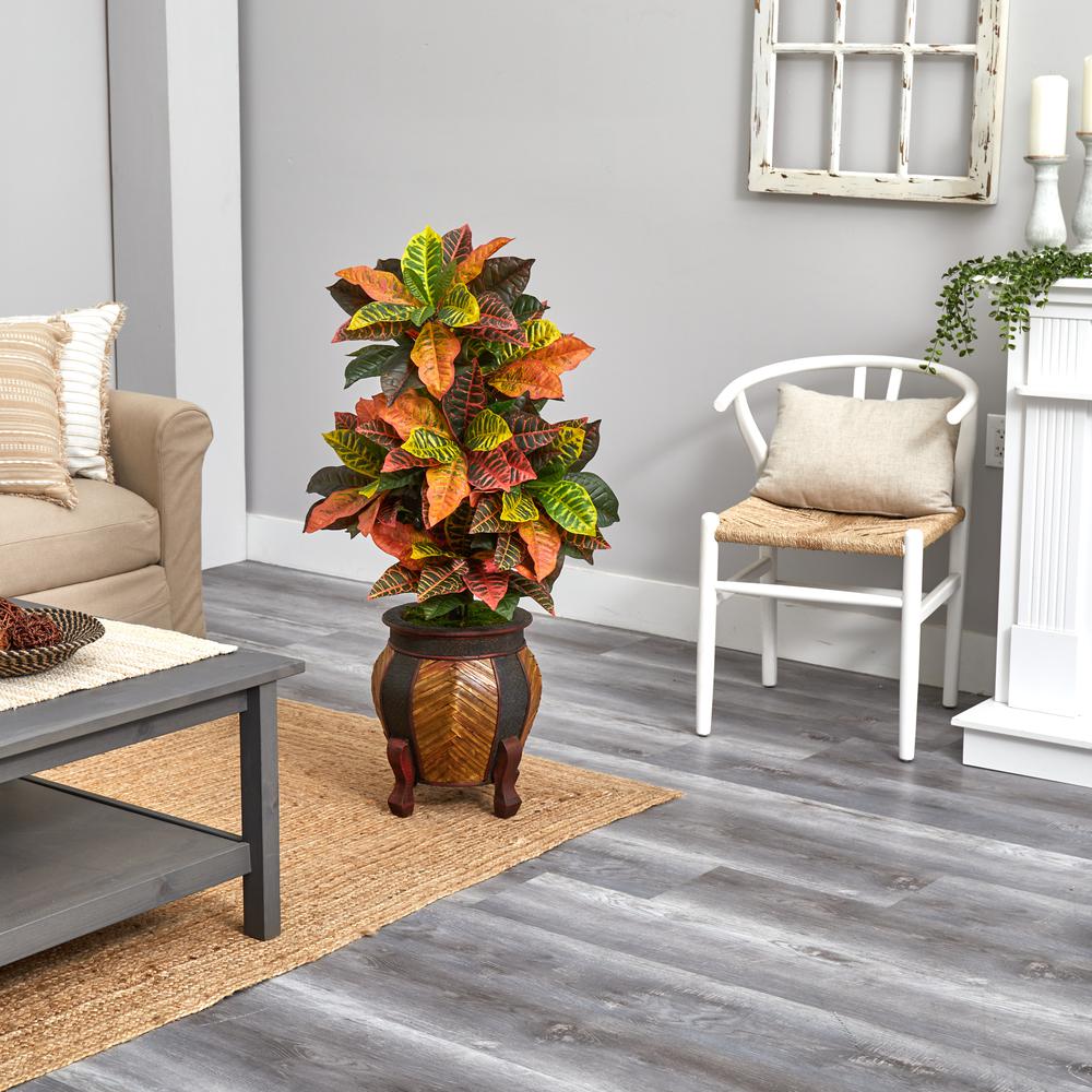44in. Croton Artificial Plant in Decorative Planter (Real Touch). Picture 4