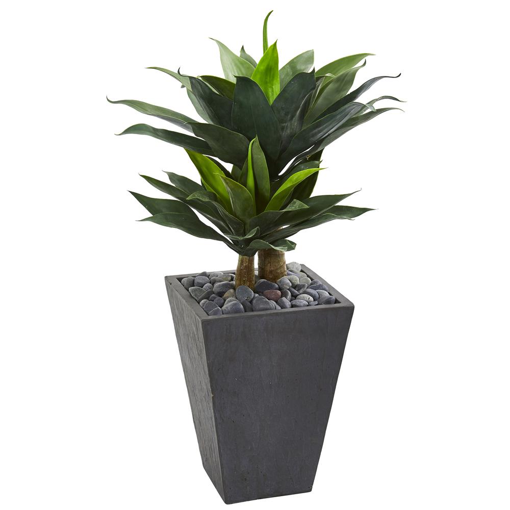37in. Double Agave Succulent Artificial Plant in Slate Planter. Picture 1