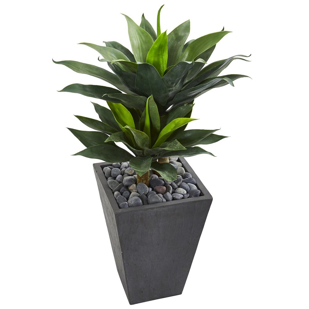 37in. Double Agave Succulent Artificial Plant in Slate Planter. Picture 2