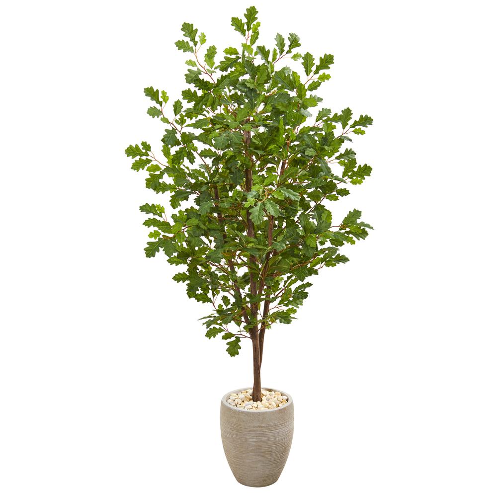 69in. Oak Artificial Tree in Sand Colored Planter. Picture 1