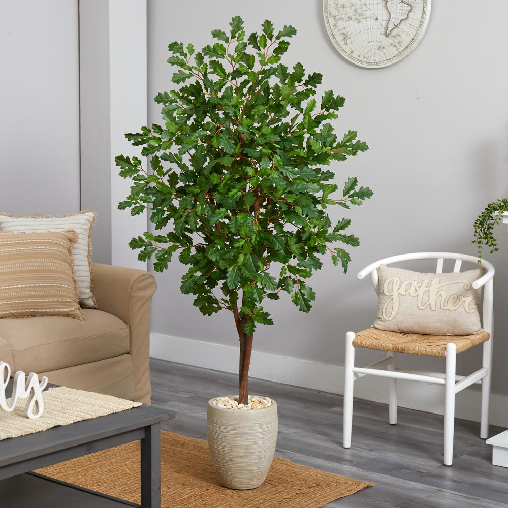 69in. Oak Artificial Tree in Sand Colored Planter. Picture 2