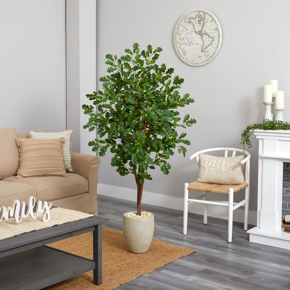 69in. Oak Artificial Tree in Sand Colored Planter. Picture 3