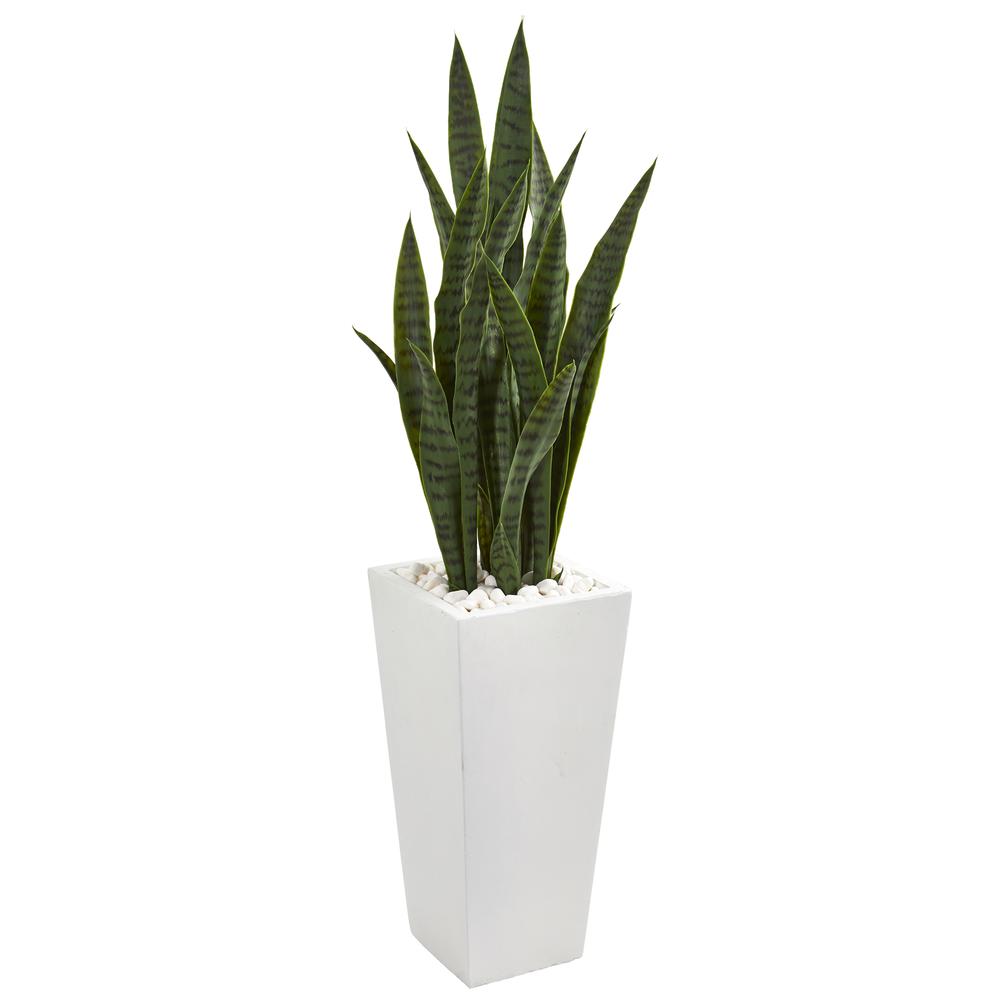 4ft. Sansevieria Artificial Plant in White Tower Planter. Picture 1
