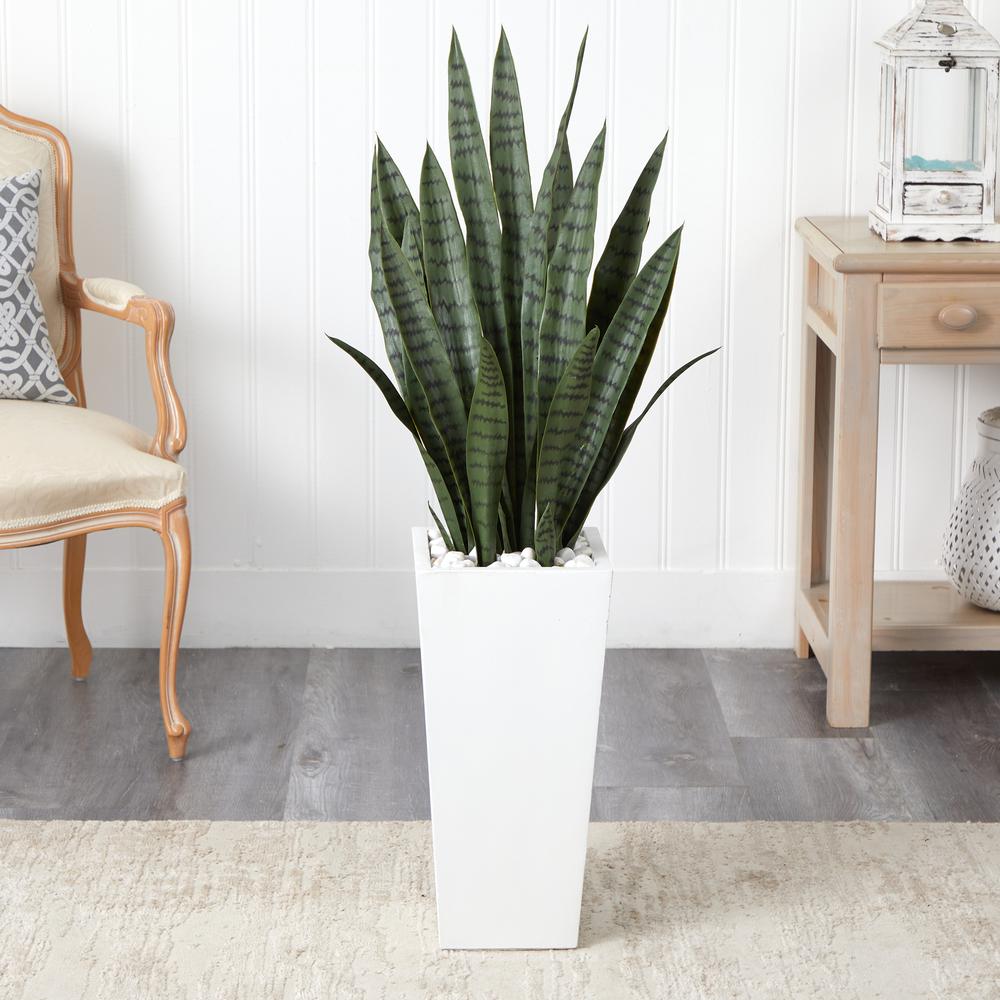 4ft. Sansevieria Artificial Plant in White Tower Planter. Picture 3