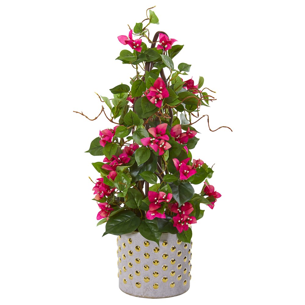 25in. Bougainvillea Artificial Climbing Plant in Designer Vase. Picture 1