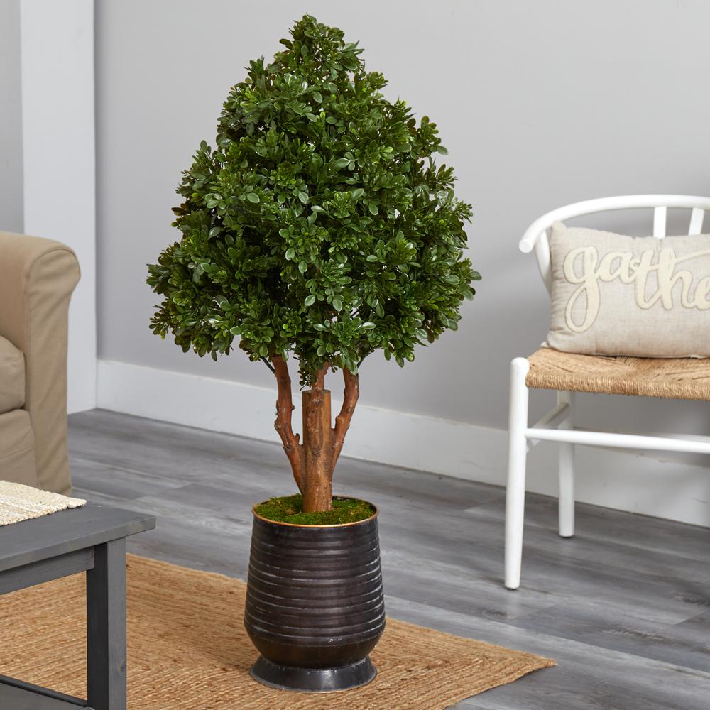 49in. Tea Leaf Artificial Tree in Metal Planter UV Resistant (Indoor/Outdoor). Picture 3