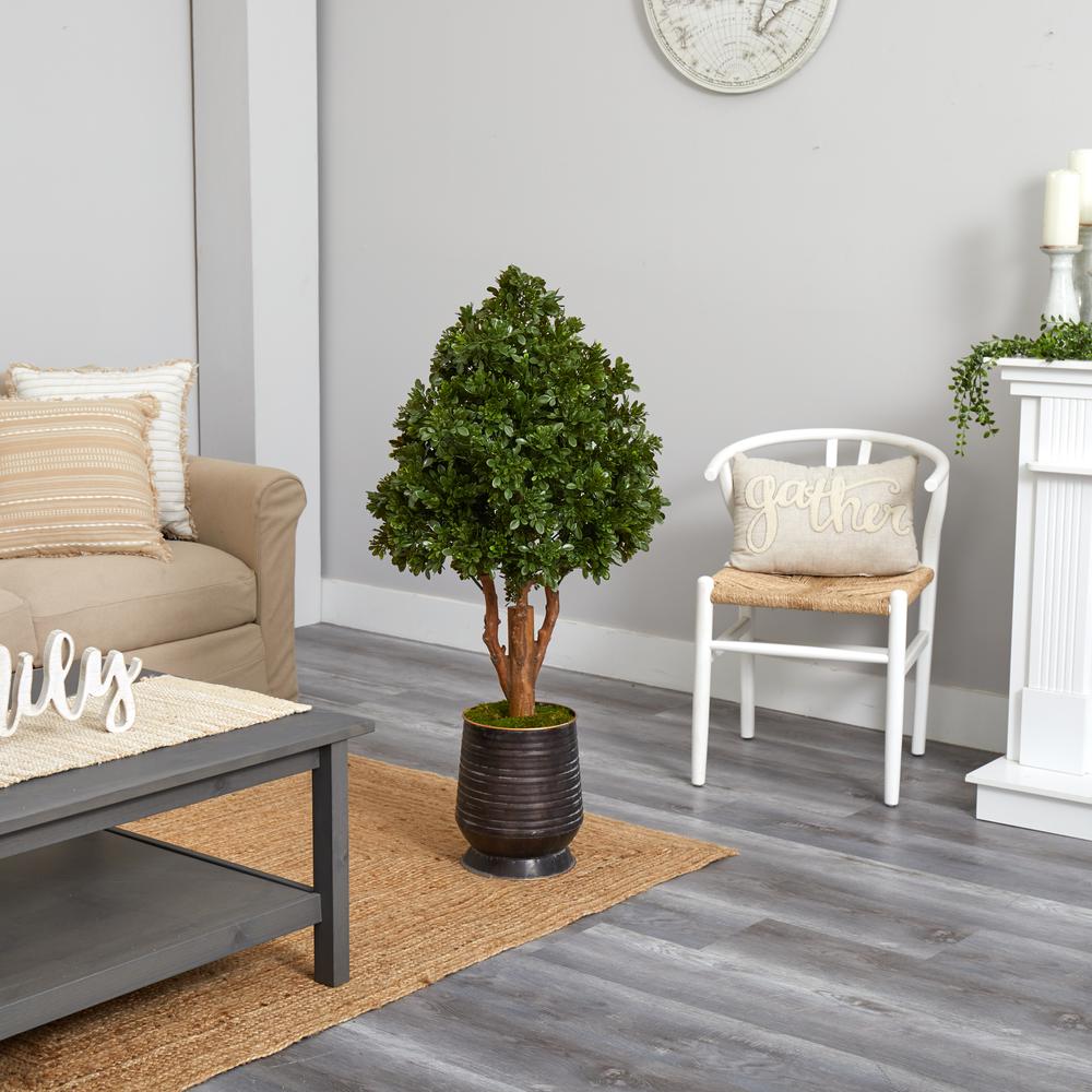 49in. Tea Leaf Artificial Tree in Metal Planter UV Resistant (Indoor/Outdoor). Picture 2