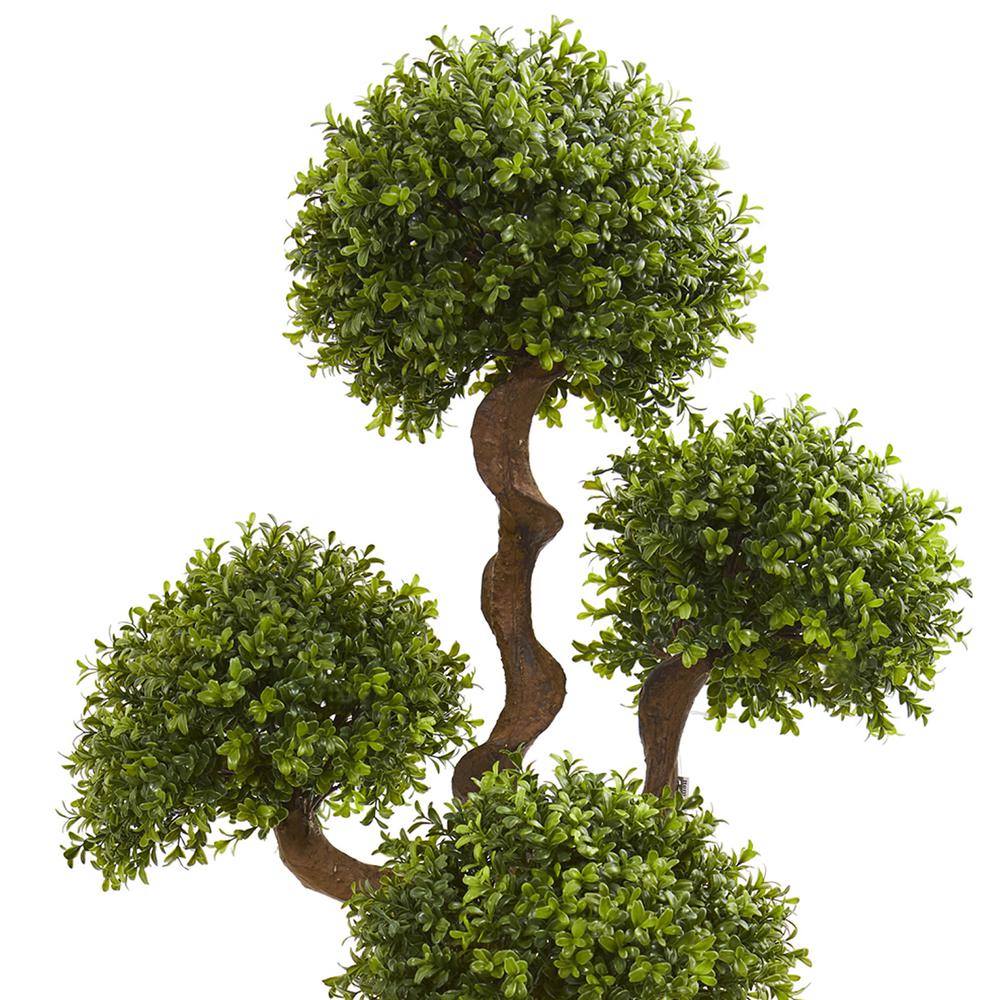 55in. Four Ball Boxwood Artificial Topiary Tree in Tall White Planter. Picture 4