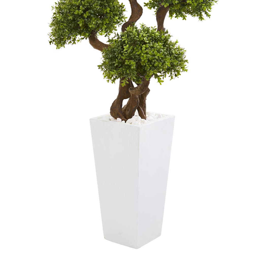 55in. Four Ball Boxwood Artificial Topiary Tree in Tall White Planter. Picture 5