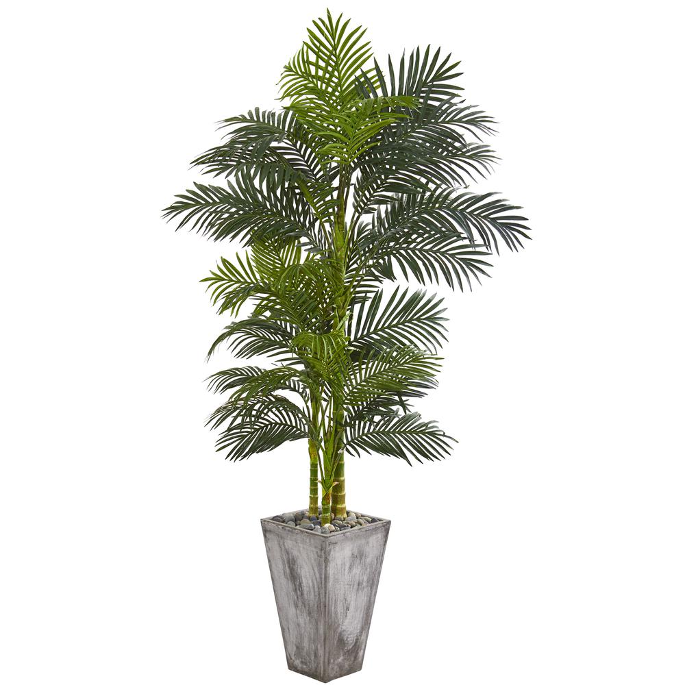 7ft. Golden Cane Artificial Palm Tree in Cement Planter. Picture 1
