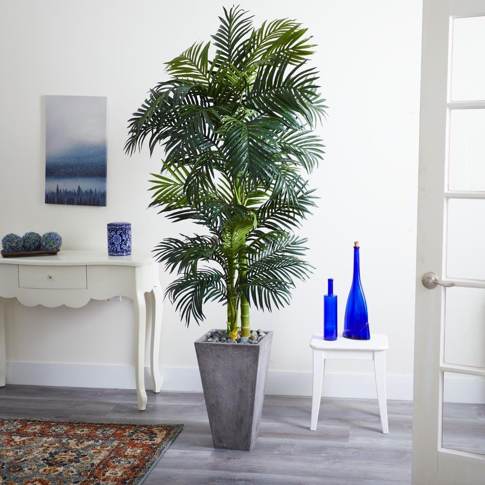 7ft. Golden Cane Artificial Palm Tree in Cement Planter. Picture 2