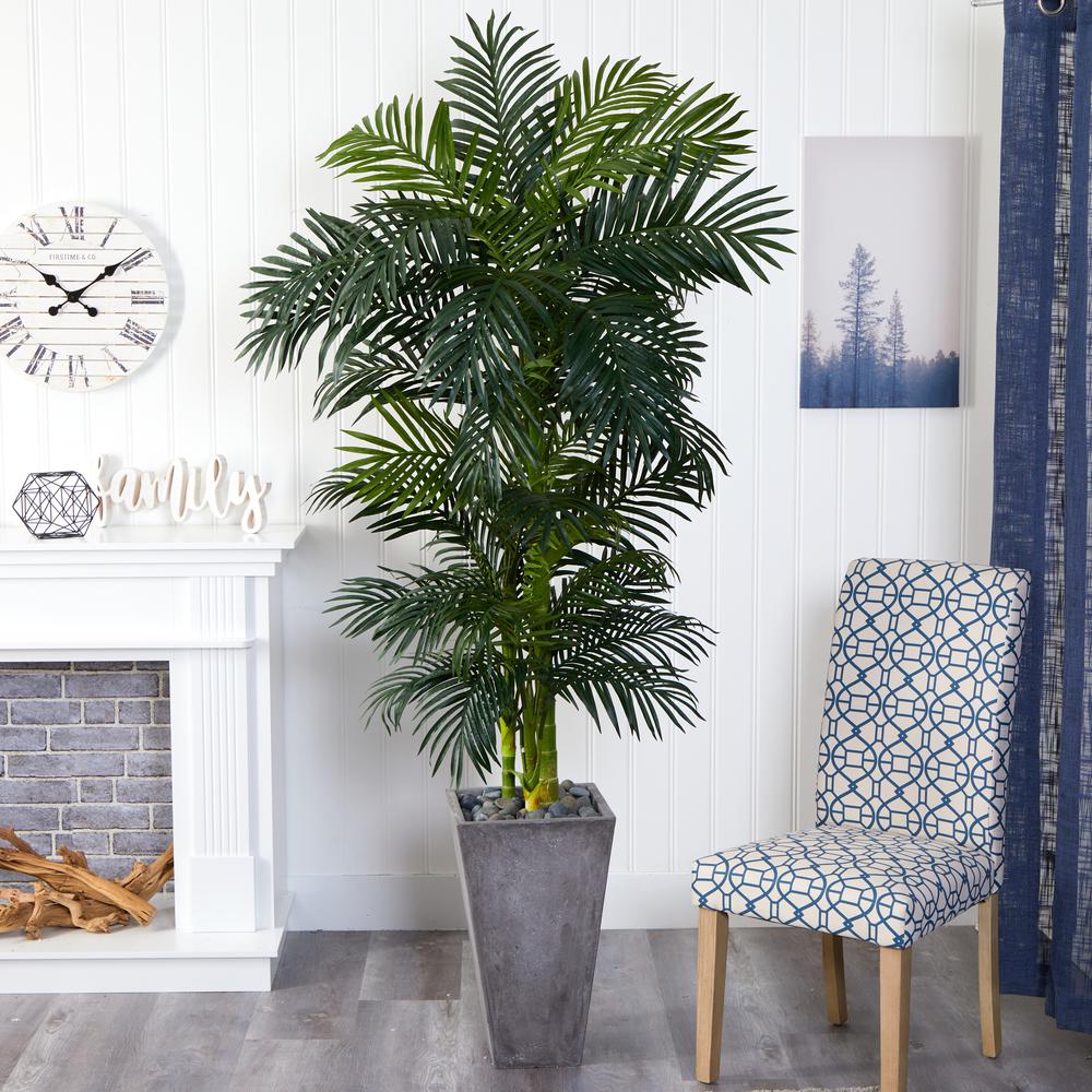 7ft. Golden Cane Artificial Palm Tree in Cement Planter. Picture 3