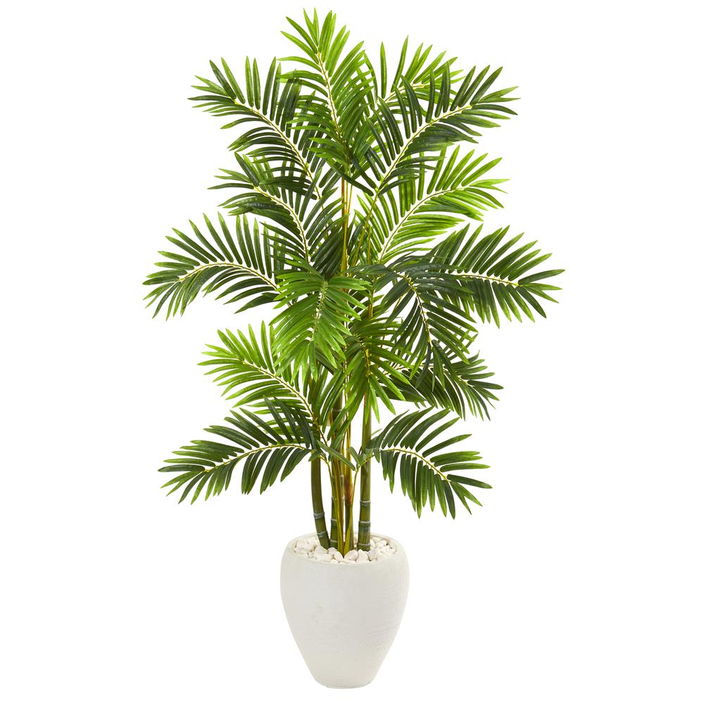 63in. Areca Palm Artificial Tree in White Planter. Picture 1