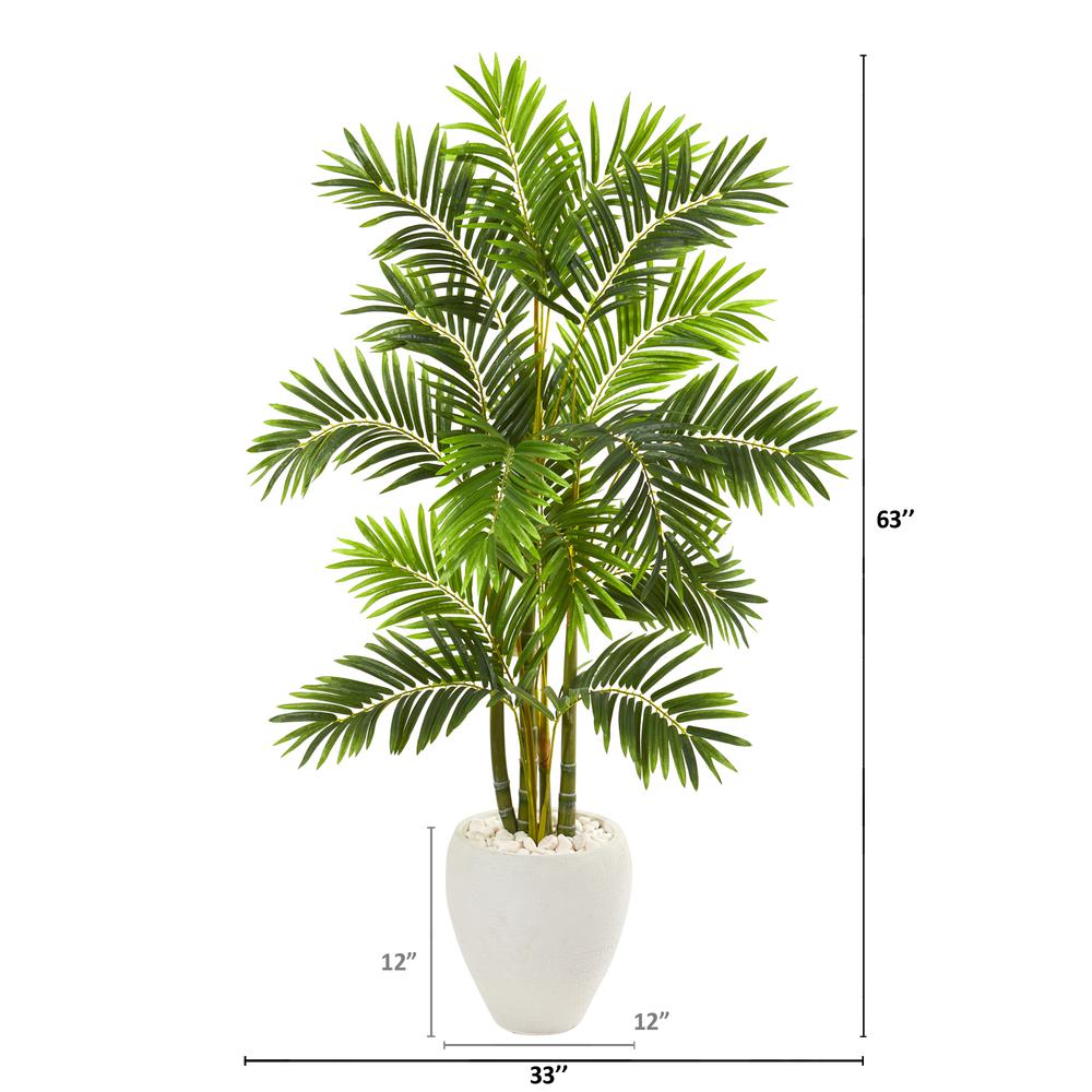 63in. Areca Palm Artificial Tree in White Planter. Picture 4