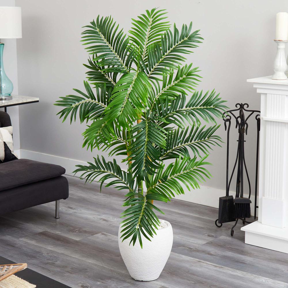 63in. Areca Palm Artificial Tree in White Planter. Picture 3