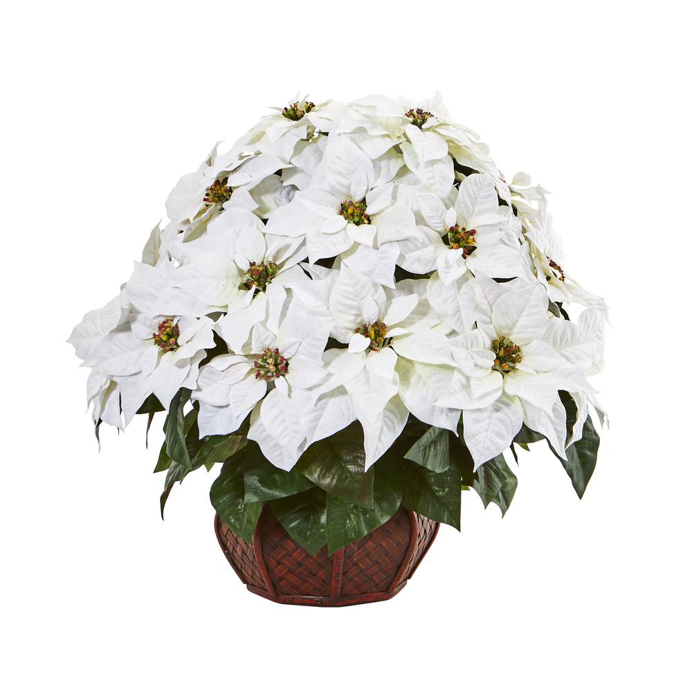 Poinsettia Artificial Arrangement in Decorative Planter. Picture 1