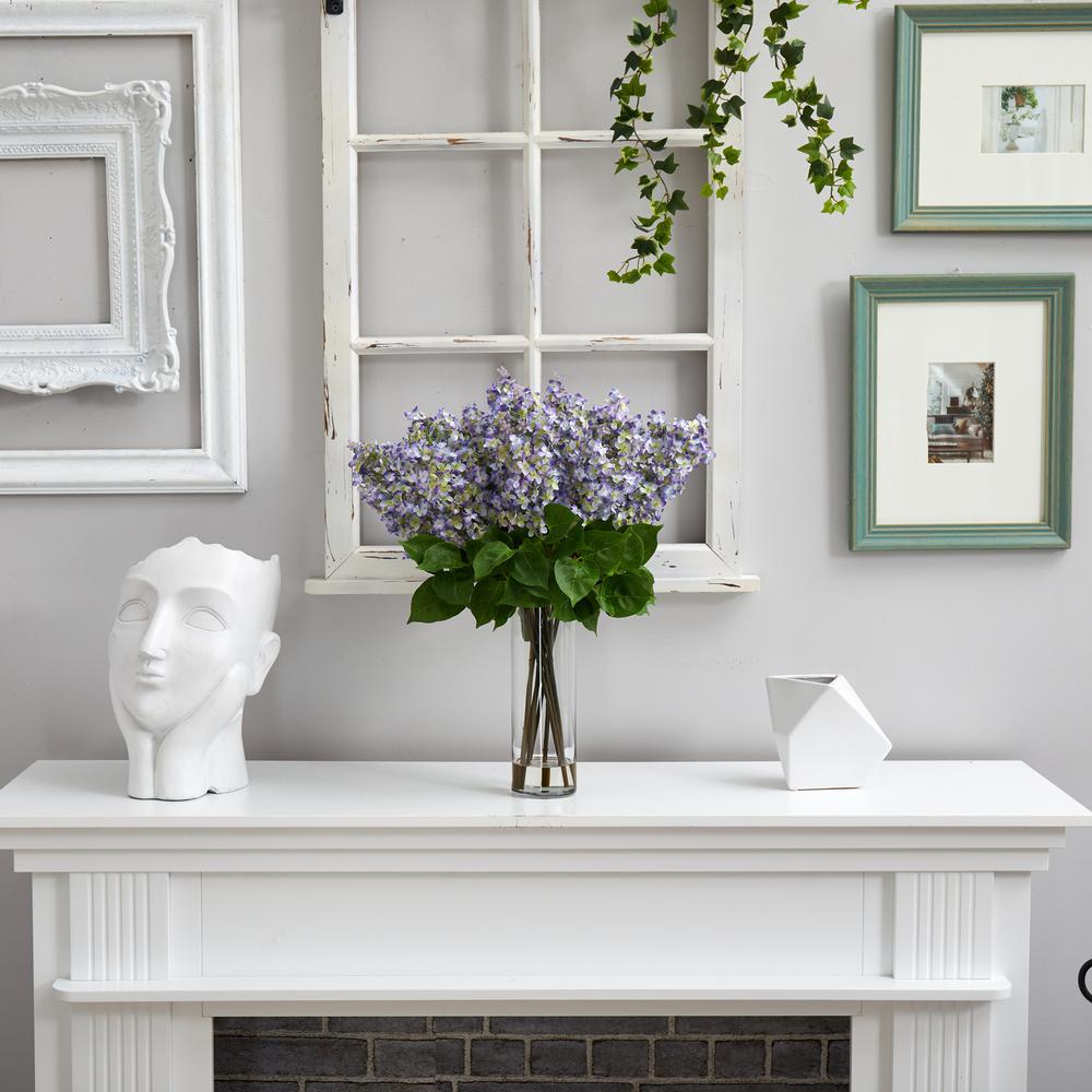 24in. Artificial Lilac Arrangement with Cylinder Glass Vase. Picture 3