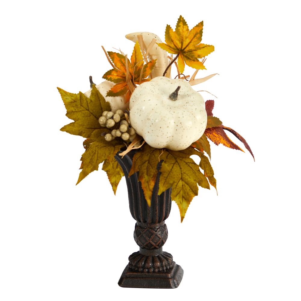 13in. Fall Pumpkin and Berries Artificial Autumn Arrangement in Decorative Urn. Picture 2