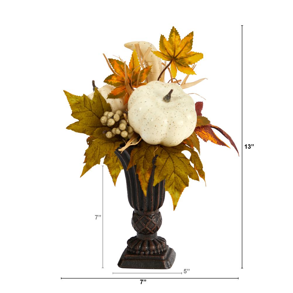 13in. Fall Pumpkin and Berries Artificial Autumn Arrangement in Decorative Urn. Picture 1