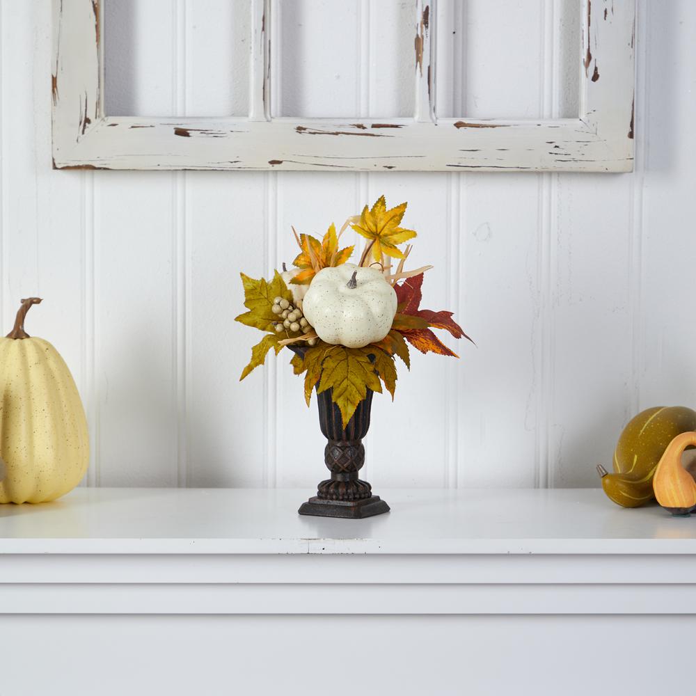 13in. Fall Pumpkin and Berries Artificial Autumn Arrangement in Decorative Urn. Picture 4