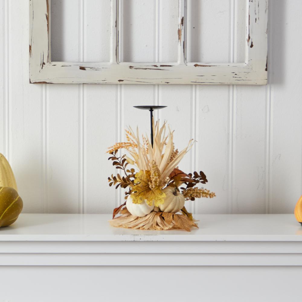 12in. Autumn Harvest and Pumpkin Fall Candle Holder. Picture 3