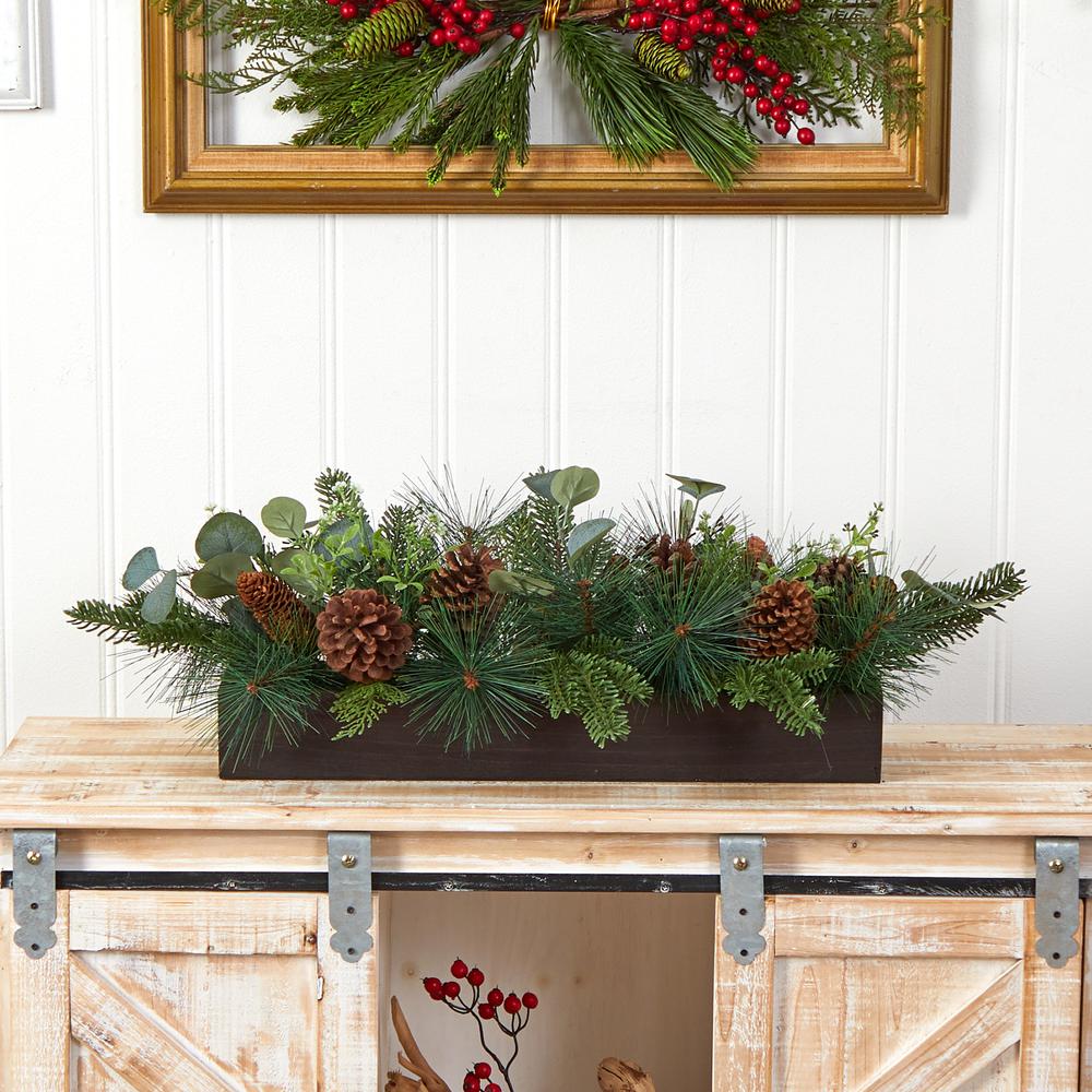 30in. Evergreen Pine and Pine Cone Artificial Christmas Centerpiece Arrangement. Picture 9