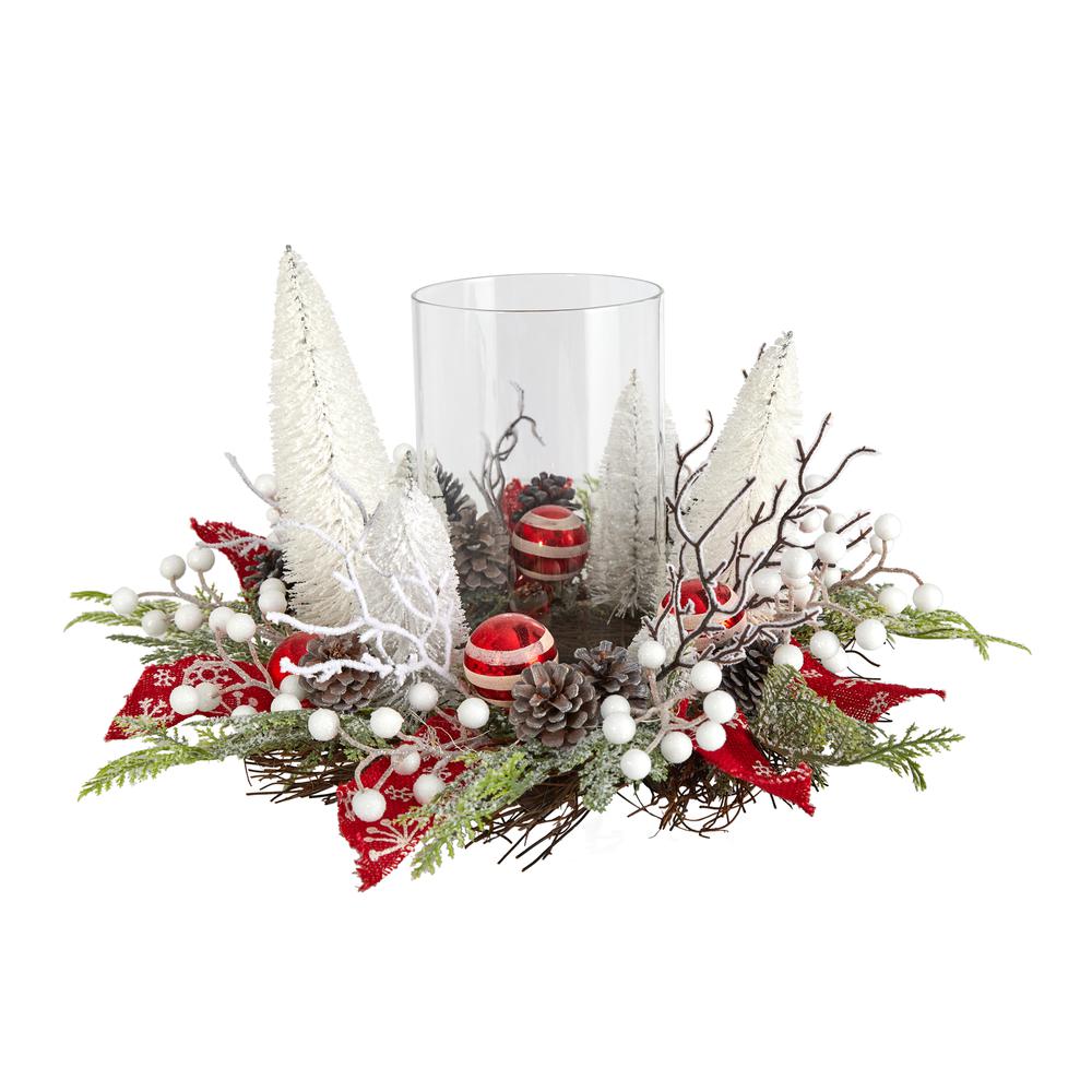 15in. Holiday Lighted Forest Candle Holder Table Christmas Artificial Arrangement. Picture 2