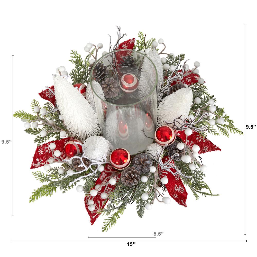 15in. Holiday Lighted Forest Candle Holder Table Christmas Artificial Arrangement. Picture 3