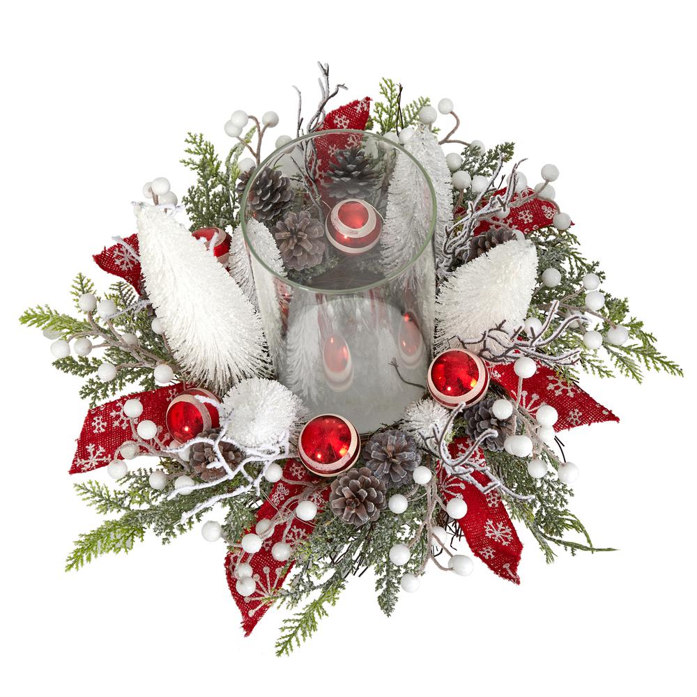 15in. Holiday Lighted Forest Candle Holder Table Christmas Artificial Arrangement. Picture 1