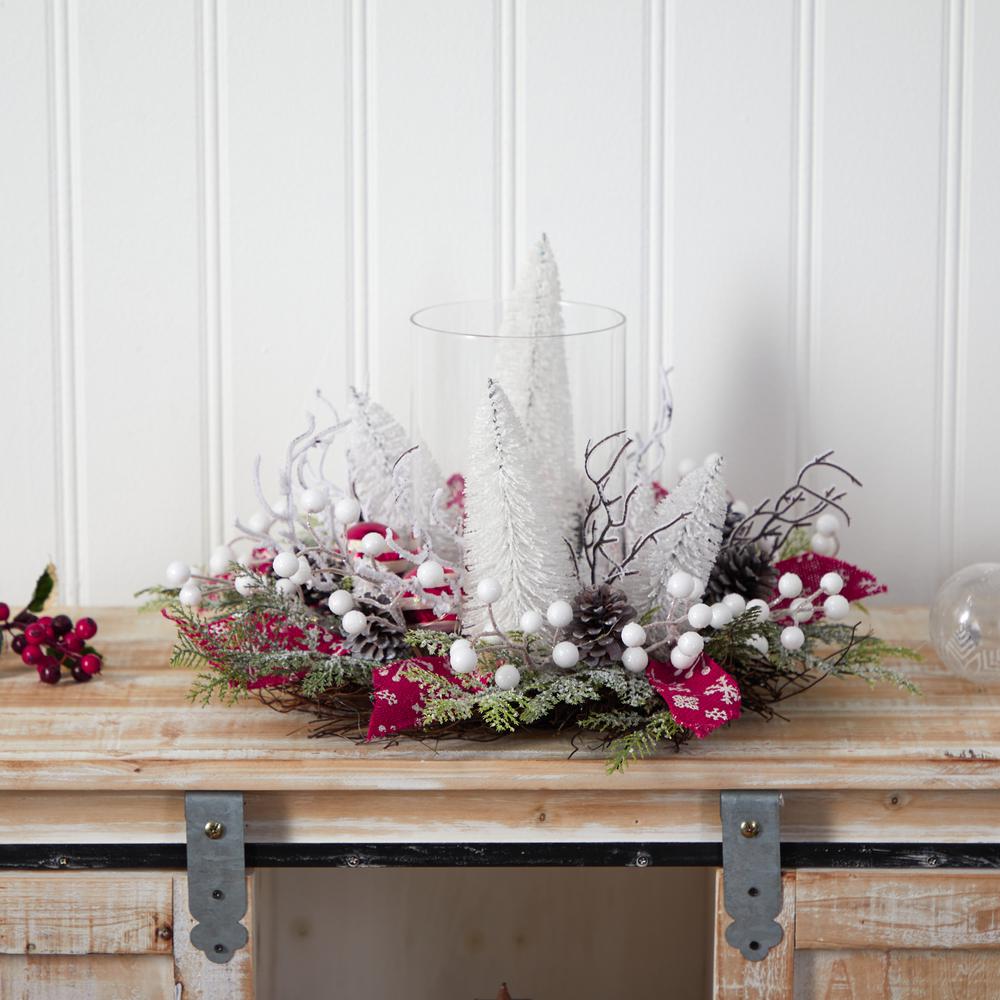 15in. Holiday Lighted Forest Candle Holder Table Christmas Artificial Arrangement. Picture 6