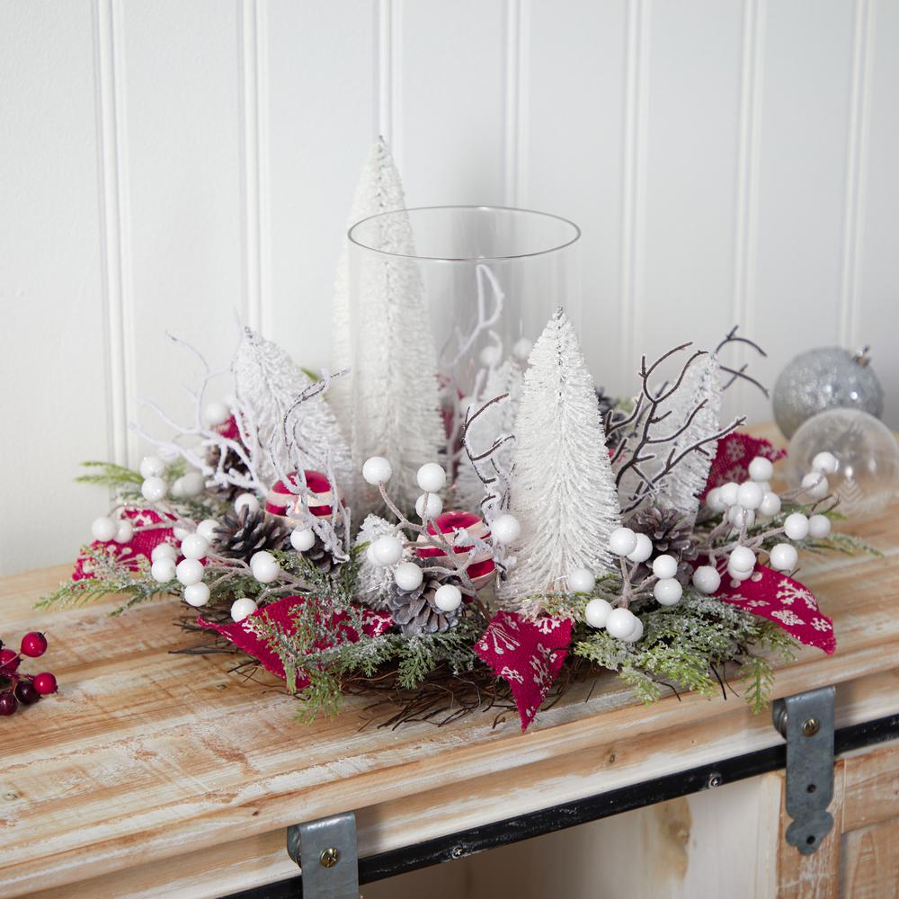15in. Holiday Lighted Forest Candle Holder Table Christmas Artificial Arrangement. Picture 4